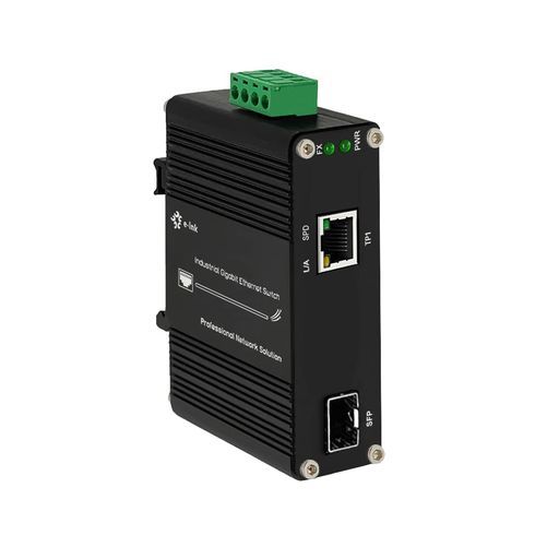 100Base-FXか1000Base-FX自動感知のSFPの港12 48VDCの入力が付いている繊維光学のコンバーターへの小型産業ギガビット媒体のコンバーターの屋外の使用喧騒の柵の台紙堅くされた10 100 1000MbpsRJ45