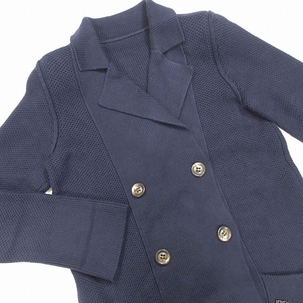 FOXEY NEW YORK フォクシー ニット ダブル コート カーディガン コーディガン サイズ40 M ネイビー レディース 【中古】 FOXEY NEW YORK フォクシー ニット ダブル コート カーディガン