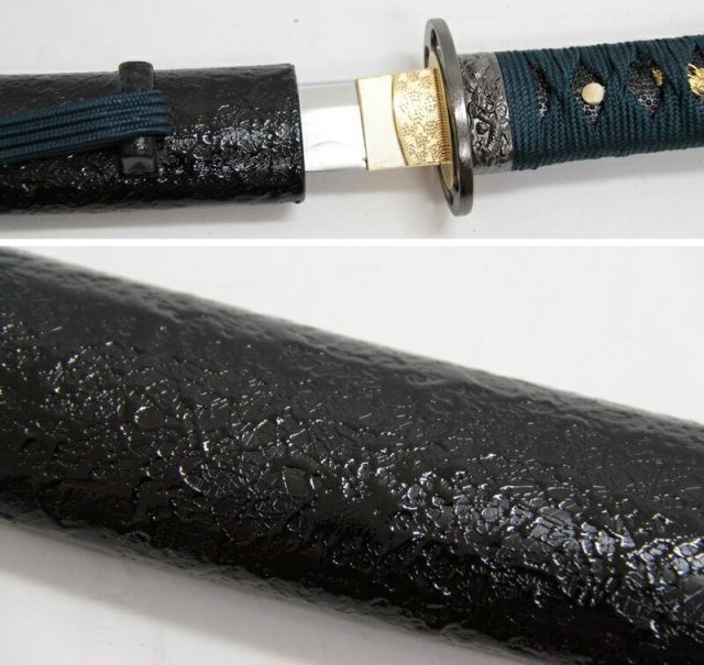 種類1：刀と短刀掛台(横)セット 模造刀 懐刀シリーズ 紺糸 短刀 刃紋