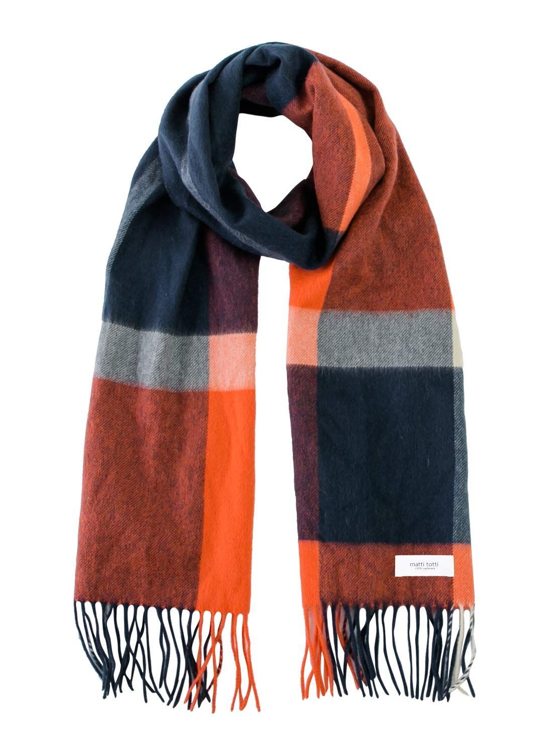 F_Navy × Orange matti totti Navy × Orange カシミヤ マフラー カシミア マフラー 大判 厚手 レディース チェック柄 チェック ストール 100 女性 ロング リバーシブル カシミヤマフラー カシミアマフラー ギフ