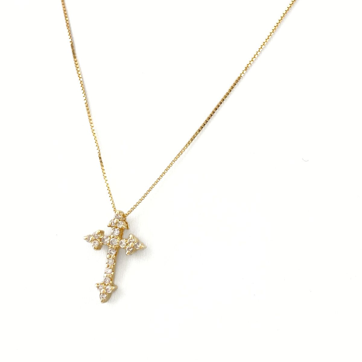 クロスモチーフ デザインネックレス YG イエローゴールド ペンダント ネックレス K18 ダイヤモンド レディース