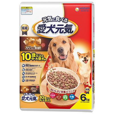 ユニ・チャーム 愛犬元気 10歳以上の中・大型犬用 ささみ・ビーフ・緑黄色野菜・小魚入り 6kg×4袋