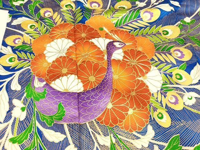 平和屋着物□豪華振袖 駒刺繍 孔雀更紗文 金彩 正絹 逸品