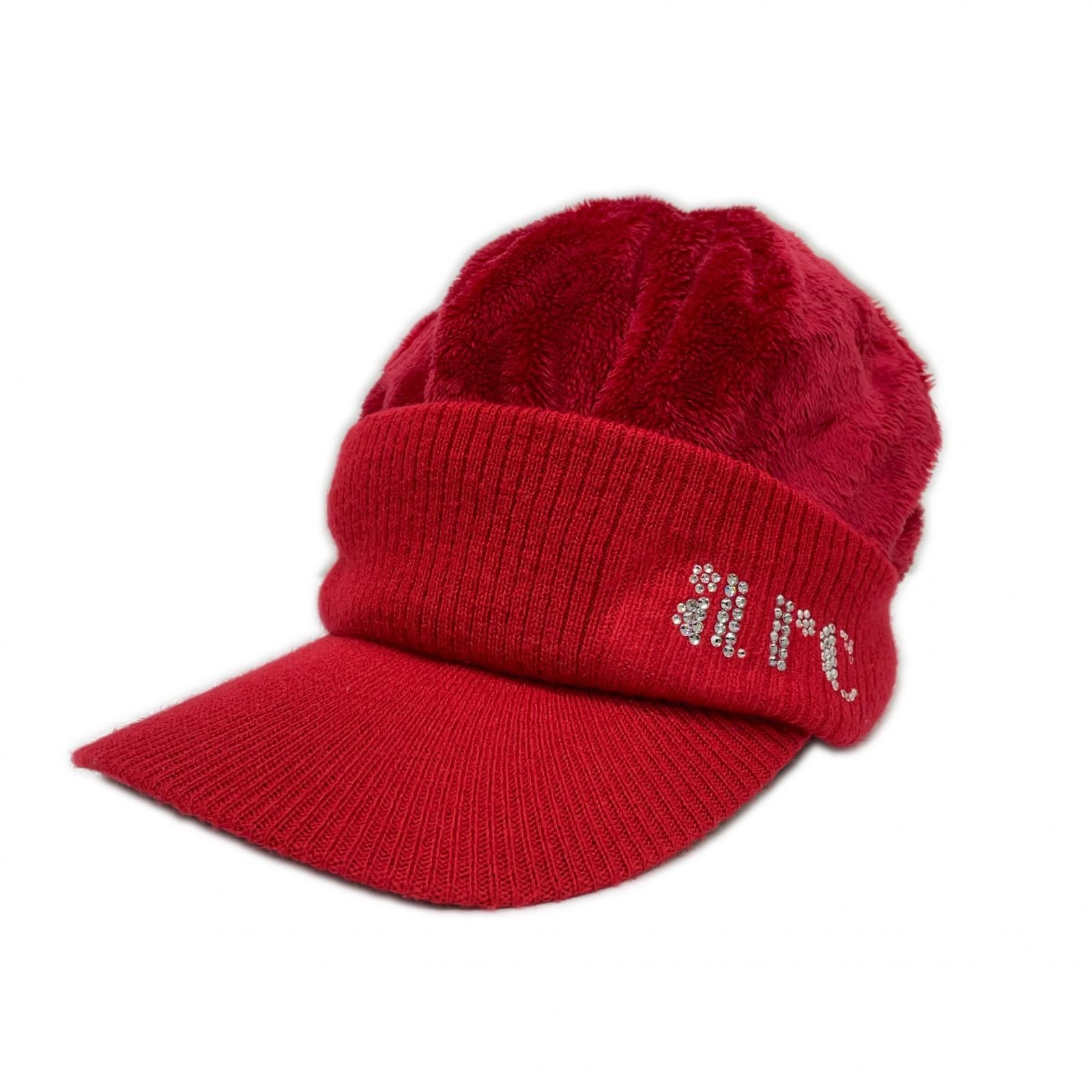 アルチビオ archivio つば付ニット帽 赤 レッド ボア＆ニット ライン
