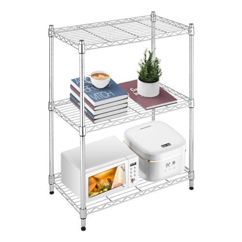 3段高さ60_シルバー AEEZO 3段スチールラック 幅60×奥行35×高さ60cm 耐荷重150 シェルビングユニット 高耐久ストレージシェルビング メタルラック本体 高さ調節可能 防サビ加工 メタルシェルフ 