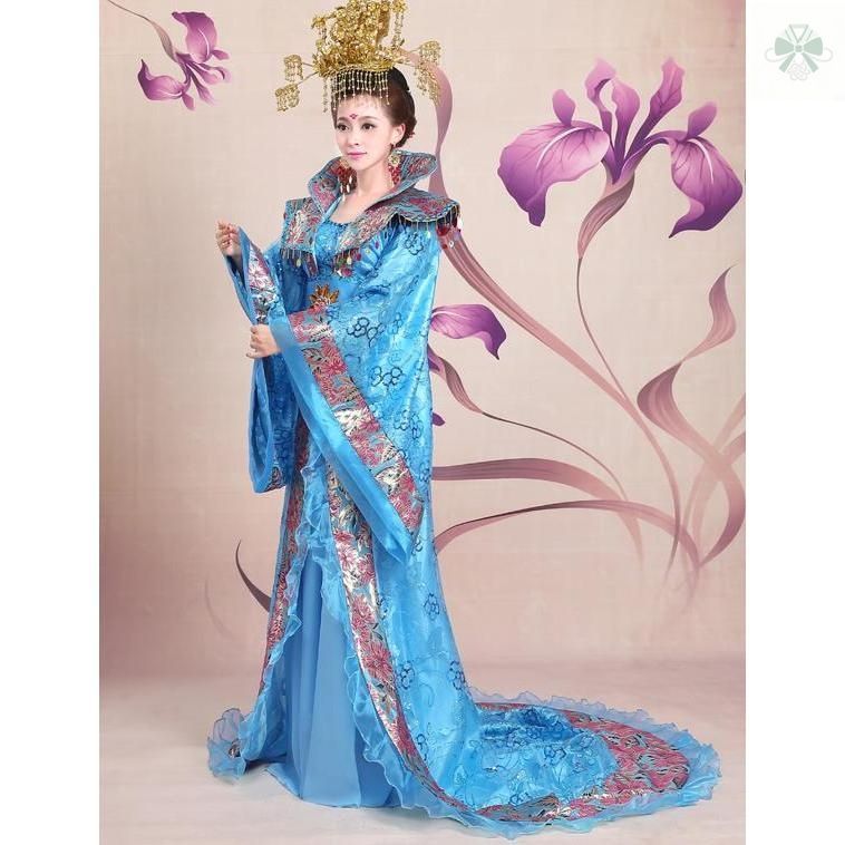豪華引き裾漢服唐装 4色 マキシ丈チャイナドレス スパンコール刺繍中国古代宮廷衣装 皇后皇帝貴妃コスプレ仮装変装 中華服 華流ハロ