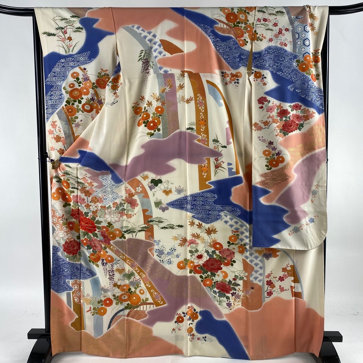 振袖 秀品 草花 有職文様 金糸 金彩 クリーム 袷 身丈169cm 裄丈67cm M