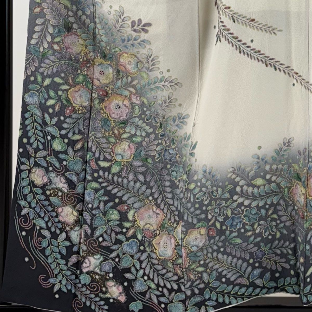 訪問着 身丈157cm 裄丈67cm M 袷 草花 金彩 ぼかし 灰白 正絹