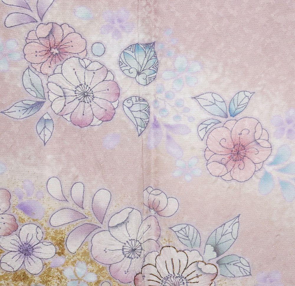 正絹辻が花柄　縮緬袷　一部しつけ糸　若草色 身幅広め 辻が花訪問着 袷 正絹 ピンク グレー紫 絞り 辻が花 Sサイズ