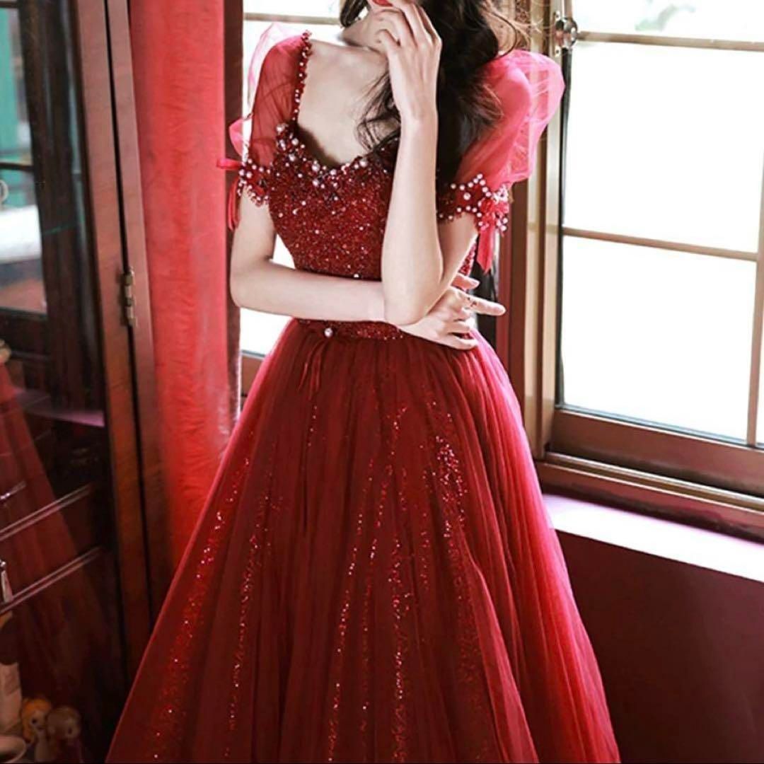 スパンコールにパールが美しい パフスリーブ イブニングドレス スパンコールにパールが美しい パフスリーブ イブニングドレス