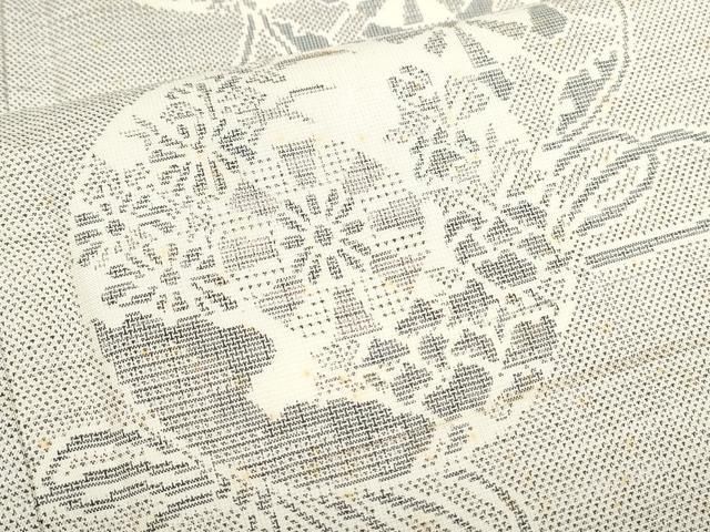 平和屋着物●本場大島紬　白大島　9マルキ　花車文　川村村中作　証紙付き　正絹　逸品　CAAS9219th 平和屋着物○本場大島紬 白大島 9マルキ 花車文 川村村中作 証紙付き