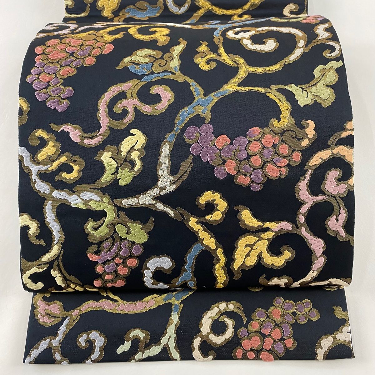 逸品!! 正絹 おしゃれ袋帯 草花 お太鼓柄 長さ438cm