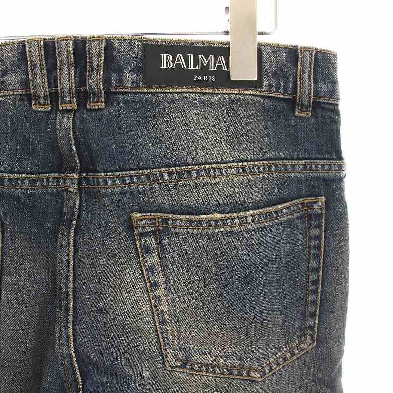 バルマン BALMAIN デニムパンツ ジーンズ ダメージ加工 W28 インディゴ
