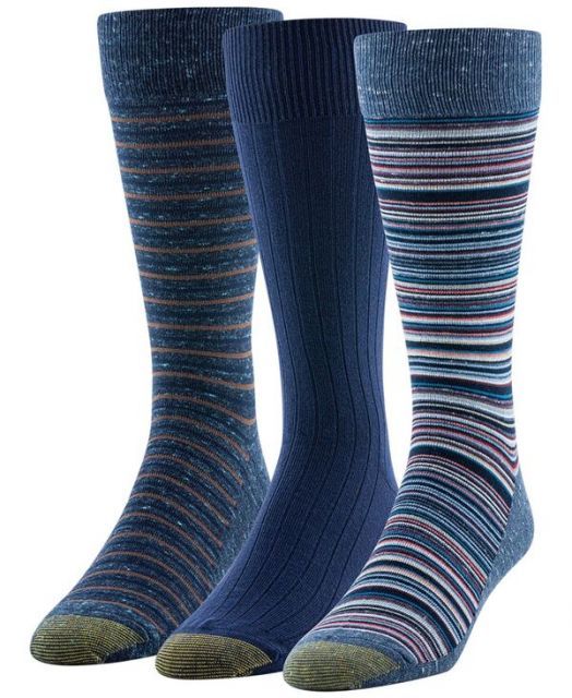 送料無料 ゴールドトゥ メンズ 靴下 アンダーウェア Men s 3-Pack Frankie Stripe Reinforced Toe Crew Socks Blue stripes|blue|multi blue stripes
