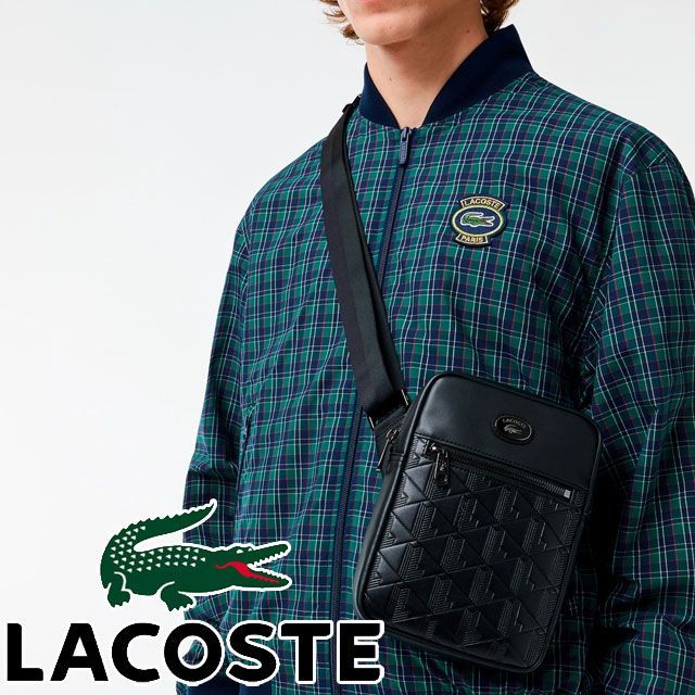 LACOSTE モノグラム ショルダーバッグ ✨ブラック LACOSTE ショルダーバッグ NOMOGRAMME スプレットレザー