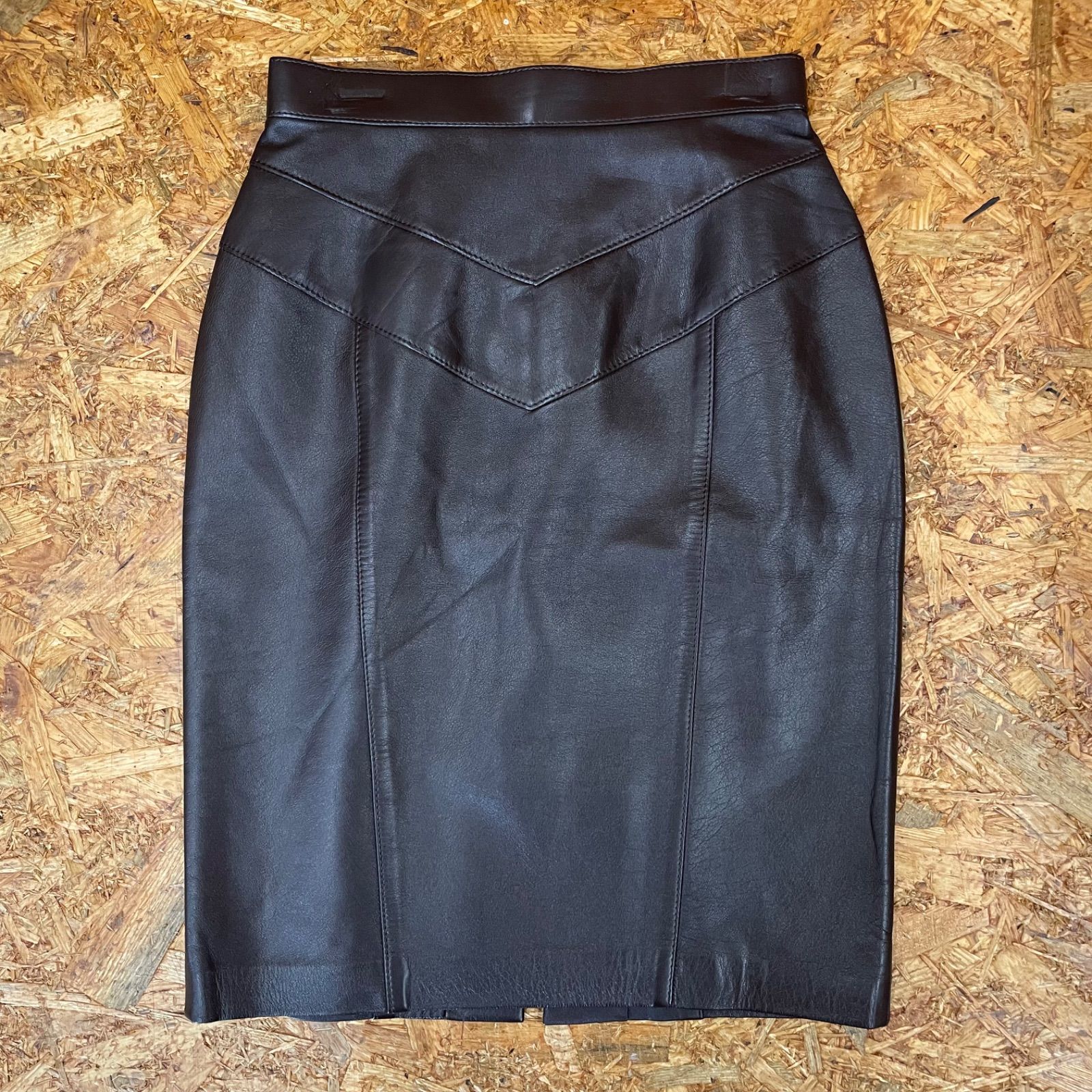 日本製 本革 スカート ブラウンレザー 牛革 サイズ60 リアルレザー 膝  