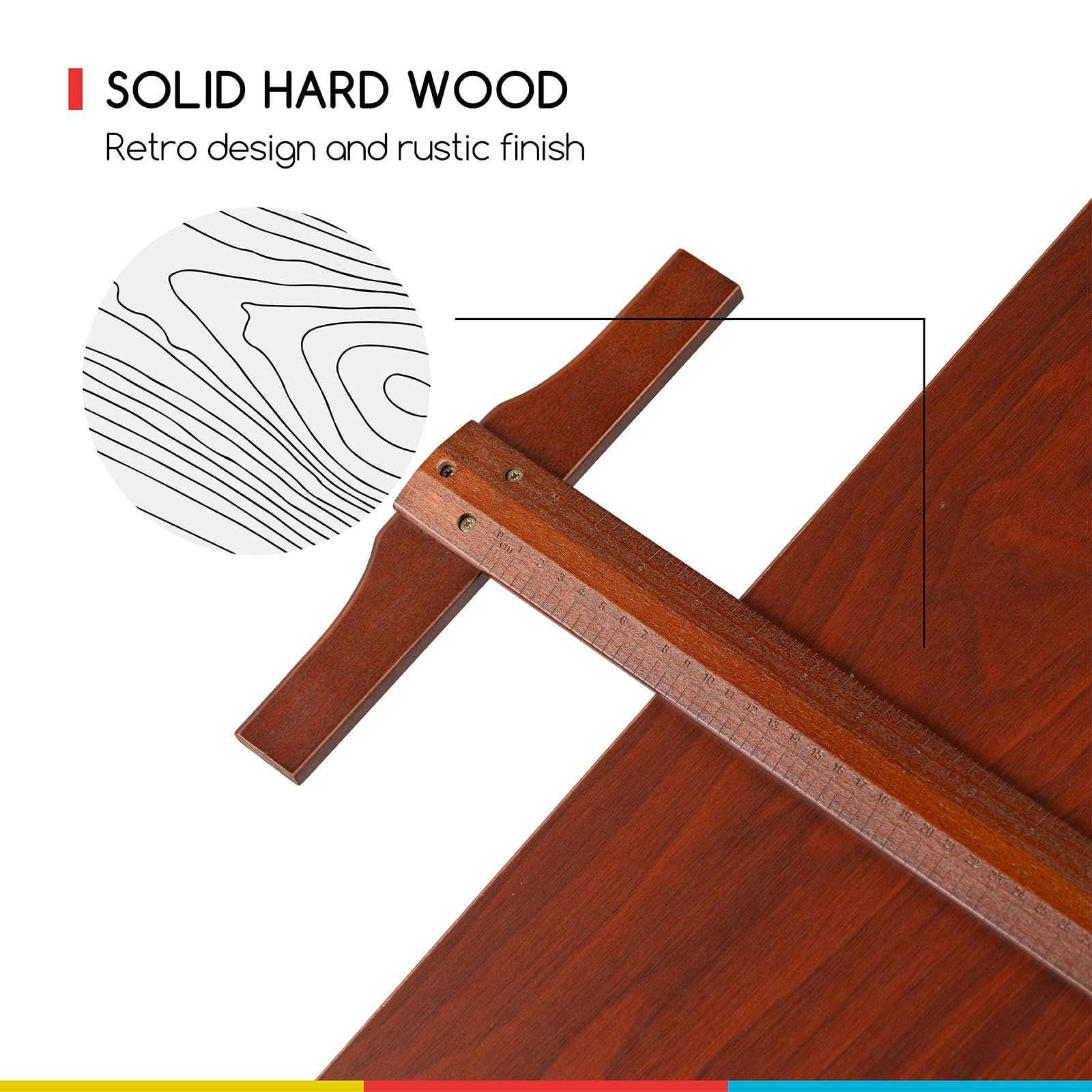 定規付き 組み立てが便利 高さ 角度調節 傾斜台 傾斜 製図机 昇降式 製図台 読書 仕事 勉強 絵画用 ブナ木製 作業用 製図テーブル ダークレッド色 MEEDEN