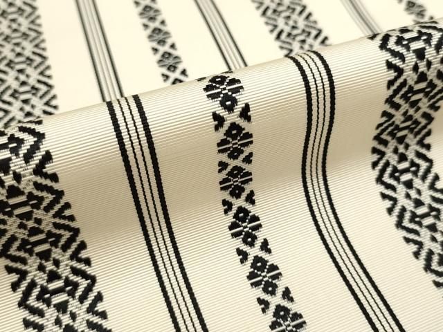 平和屋着物▽本場筑前博多織 名古屋帯 反物 間道 黒地 証紙付き 正絹