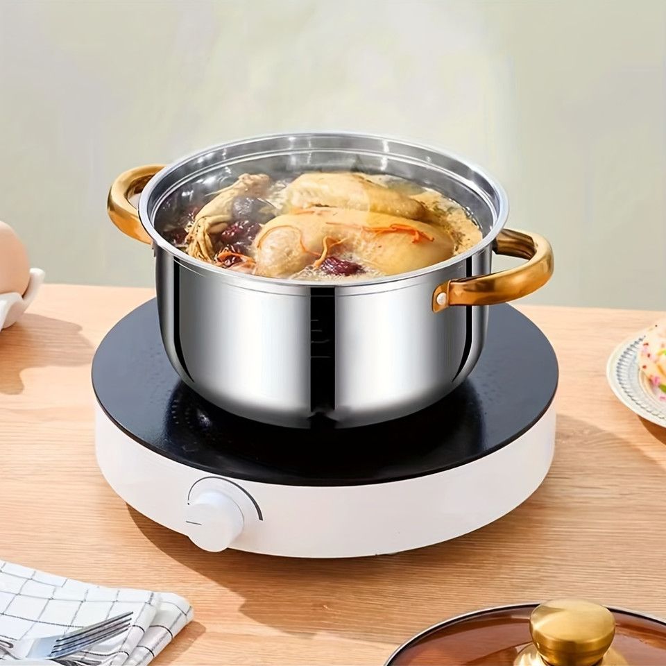 5点セット ステンレス製 調理器具セット 大容量スープポット 蓋付き 焦げ付き防止 傷防止 ヘルシー料理に最適 全コンロ対応 食器洗い機OK