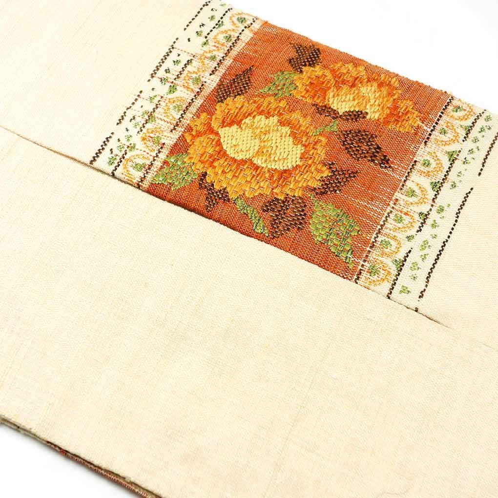 未使用品 名古屋帯博多織 唐草花 3m51cm オレンジ系 長さ3m51cm正絹 未使用品 名古屋帯博多織 唐草花 3m51cm オレンジ系 長さ3m51cm