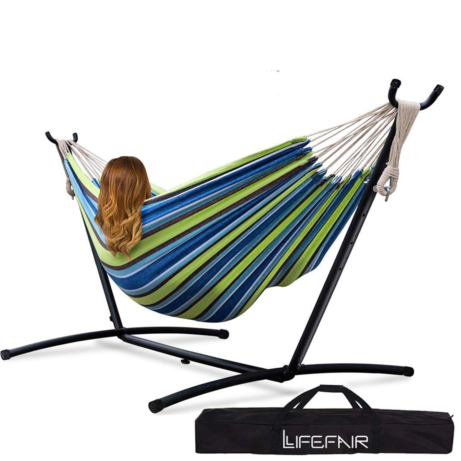 室外 室内 兼用 ダブルサイズ 自立式スタンドセット 収納バッグ付き耐荷重300kg ハンモック LifeFair