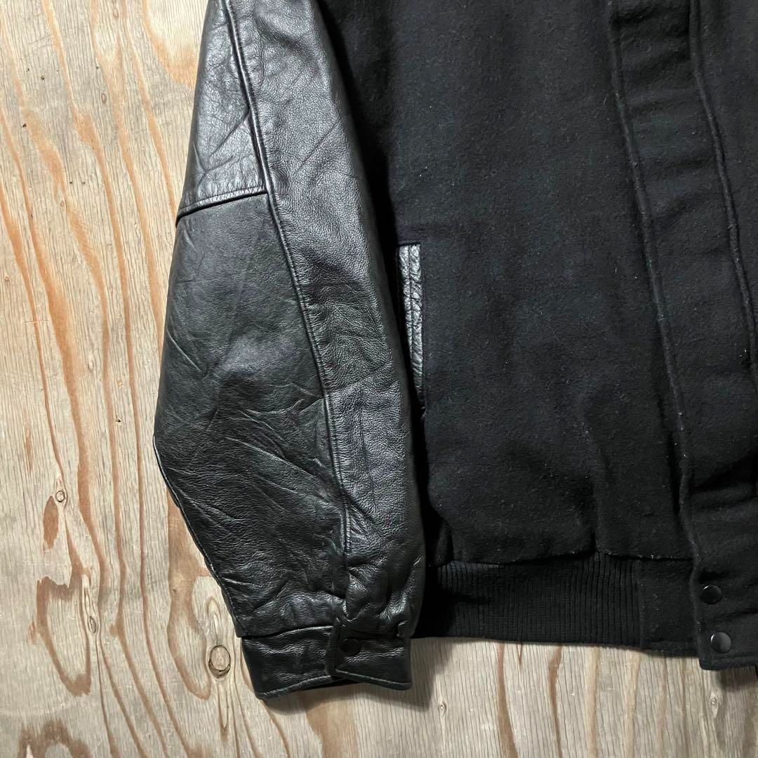 90s LANDS' END アワードジャケット スタジャン ブラック×レザー CANADA SPORTS WEAR カナダ スポーツウェア カナダ製 レザー
