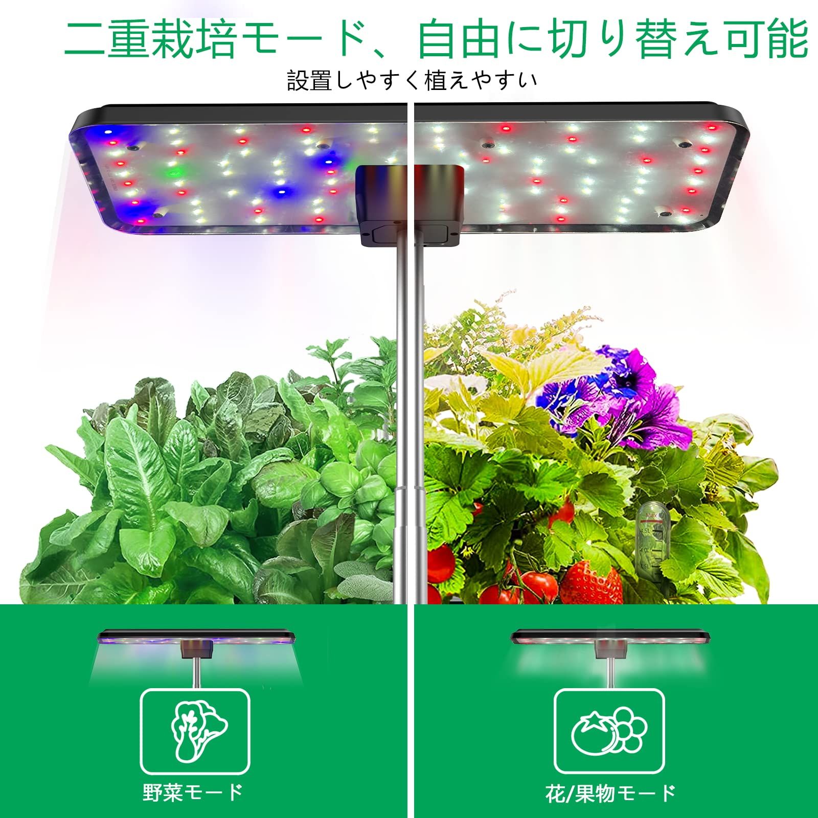 justsmart 水耕栽培キット 12ポット LEDライト 室内 プランター JustSmart 水耕栽培キット LED 野菜栽培キット 室内 静か 家庭菜園