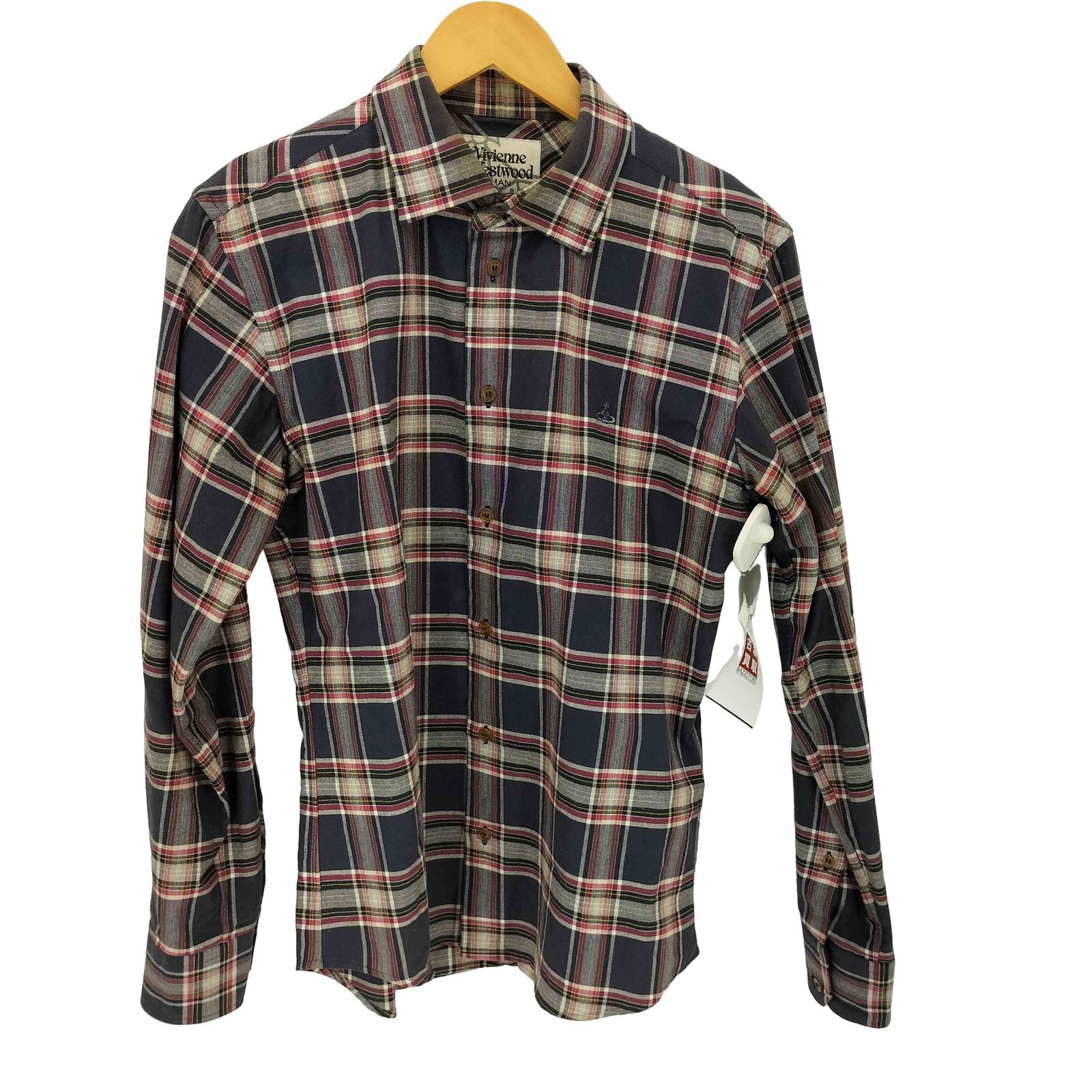 ヴィヴィアンウエストウッドマン Vivienne Westwood MAN オーブロゴ刺繍 コットン チェック L/S シャツ メンズ EUR：46 
