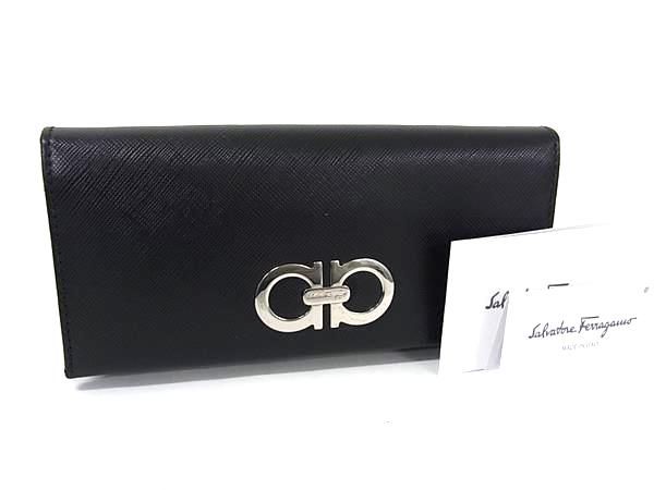 Salvatore Ferragamo フェラガモ ダブルガンチーニ レザー 二つ折り 長財布 ウォレット 札入れ ブラック系 FU2106