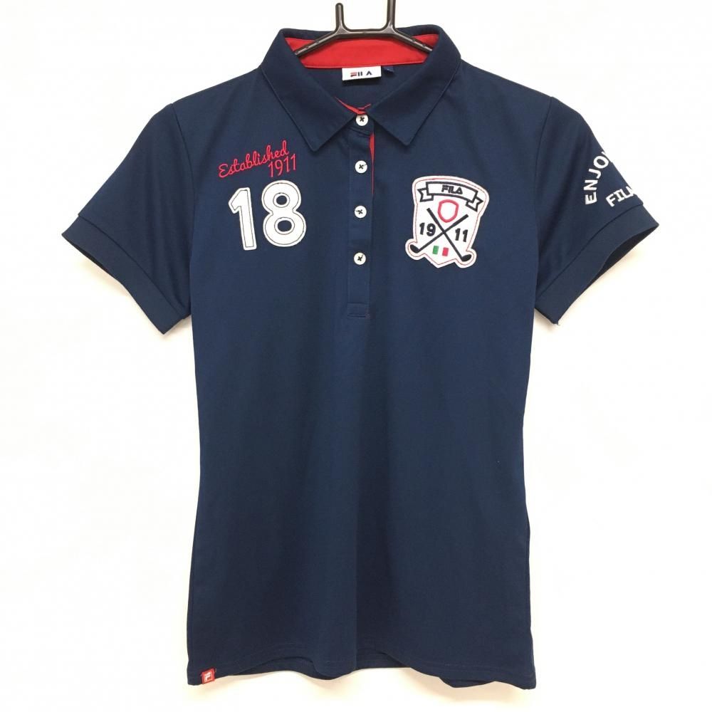 【FILA】ゴルフウェア　シャツ　半袖　ネイビー　ワッペン　L　美品 y2k 超美品マンシングウェア 半袖ポロシャツ ネイビー×レッド ハーフ