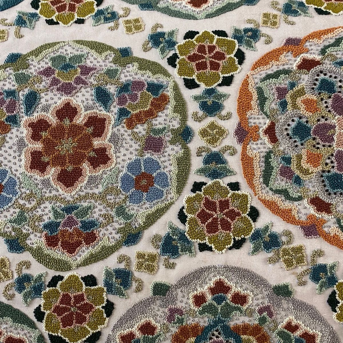 袋帯 逸品 華文 相良刺繍 金銀糸 灰紫 六通 正絹 【中古