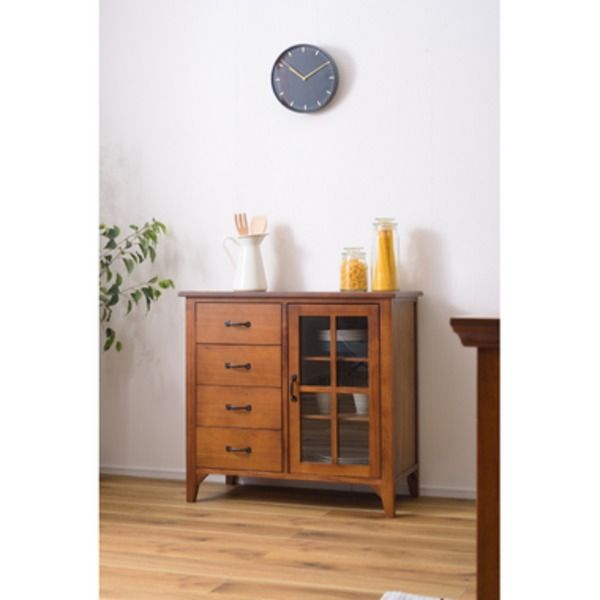 キャビネット 収納棚 幅80cm PM-320 木製 脚付き 強化ガラス ティンバー 完成品 リビング ダイニング インテリア家具 MARWIL-DEMENAGEMENTS_CH