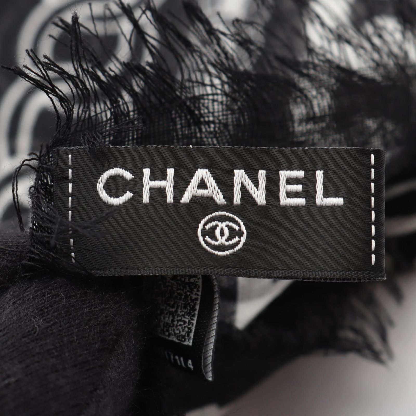 シャネル CHANEL ストール ココマーク ブラック ホワイト シルク ストール レディース Used A