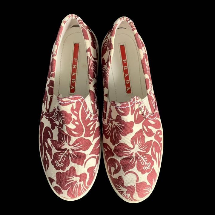 PRADA プラダ 3S5802 スリッポン 靴 ハイビスカス柄 キャンバス 