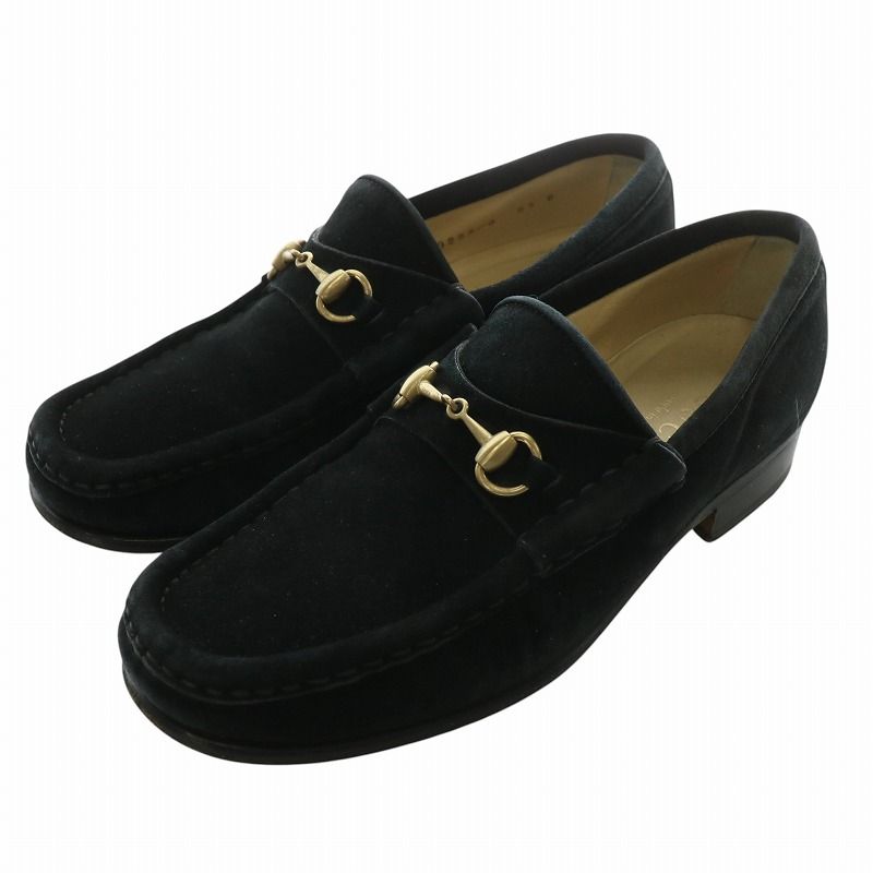 さと　グッチ　ビットローファー　ブラック　ゴールド金具 グッチ GUCCI ビットローファー スエード ラウンドトゥ ゴールド