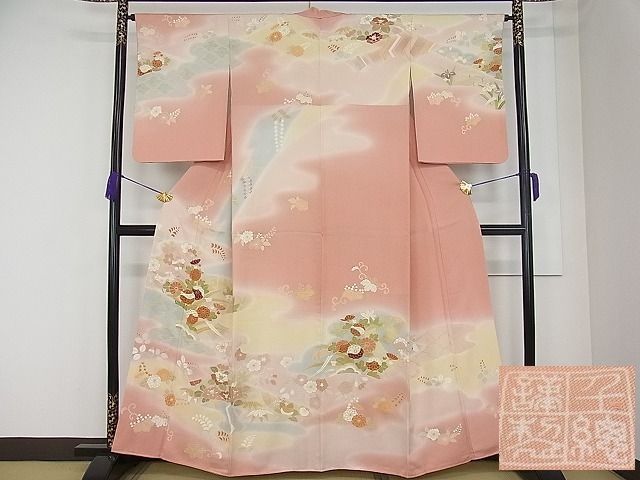 平和屋1□極上 創業460年・千總 訪問着 友禅 霞草花文 暈し染め