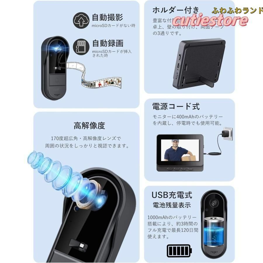 テレビドアホン インターホン カメラ付き 工事不要 双方向通話
