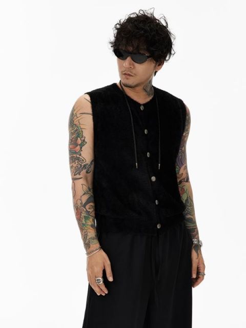 春 コーデ メンズ  服 シンプル ファッション オシャレ 大人 かっこいい 大きいサイズ ストリート 紳士服  黒 ノースリーブ ニット ベスト アウター ウェア 快適 レディース