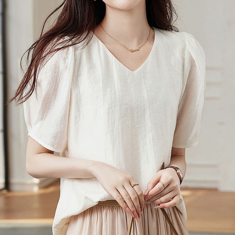 tシャツ トップス ブラウス レディース 半袖 Vネック 薄い 通気