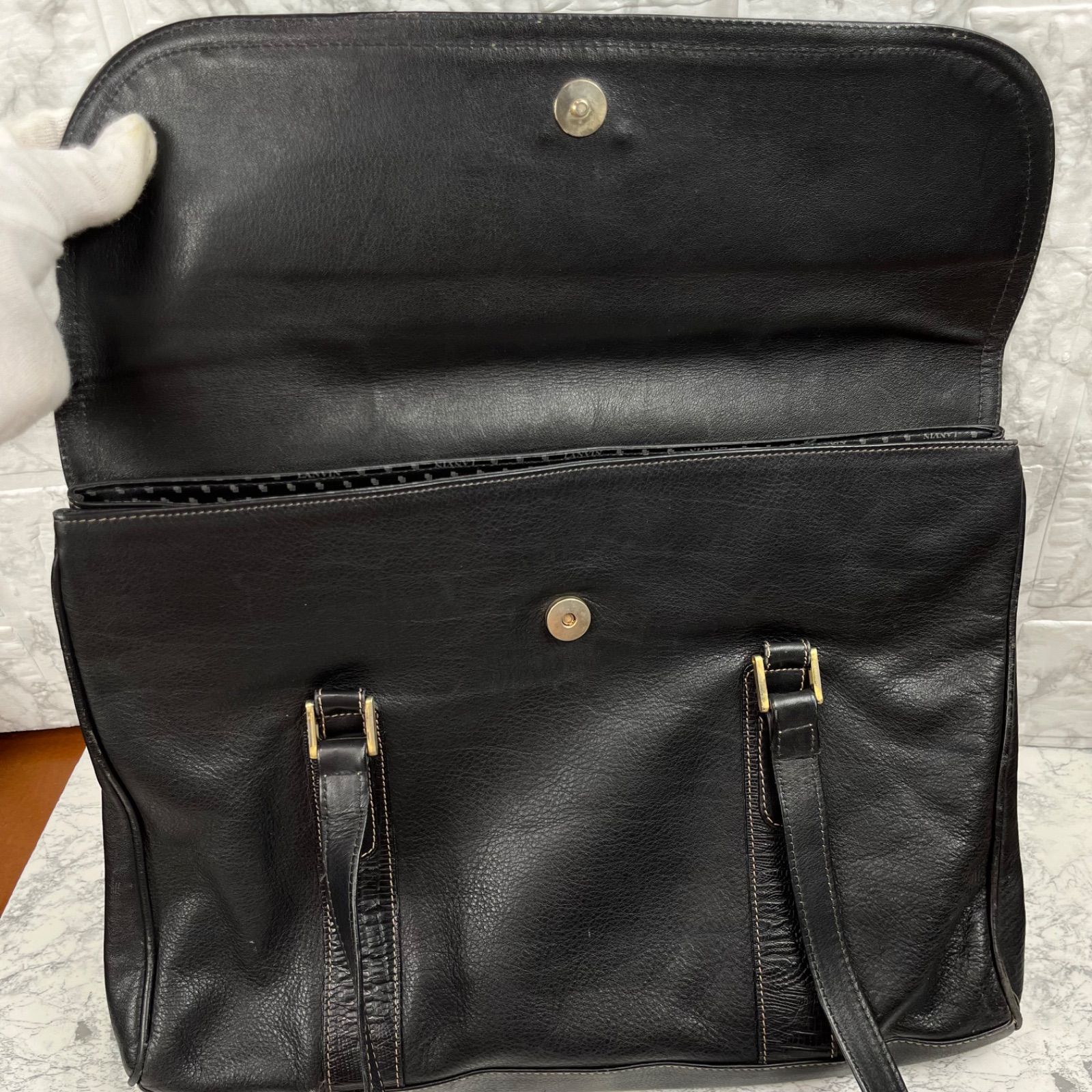 LANVINランバン　レザー　トートバッグ　ショルダー　ブラック 163 大容量 LANVIN ランバン トートバッグ 肩掛け レザー 大容量 ブラック