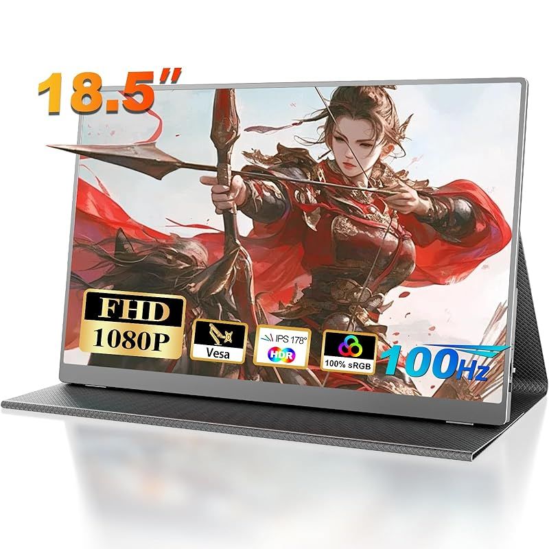 モバイルモニター 18.5インチ COOLHOOD モバイルディスプレイ ゲーミングモニター sRGB 100Hz 1920x1080FHD HDRモード FreeSync VESA対応 ブルーライト低減 非光沢 IPS液晶パネル デュアルスピーカ 0