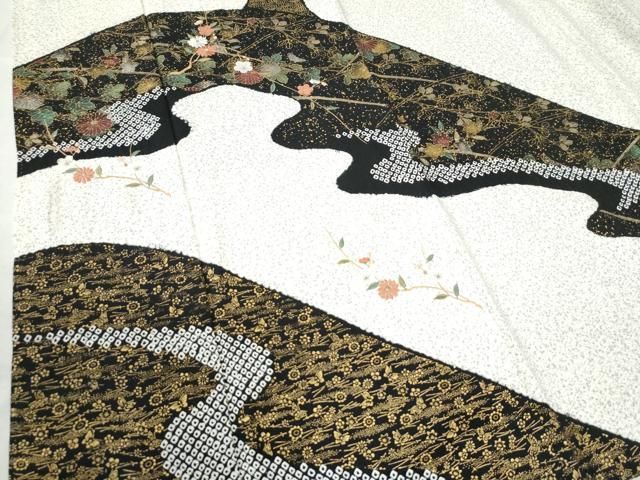 平和屋着物□訪問着 絞り 刺繍 流水枝花文 金彩 正絹 逸品 CAAV0922ou