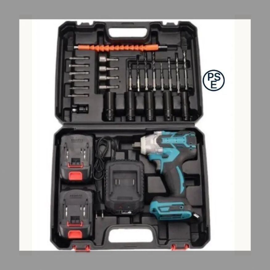 電動インパクトレンチ 520N.m 多点セ ット ー1台4役タイヤ交換 バッテリー併用電動ドリルドライバー セット 電池2個ですPSE認証済み