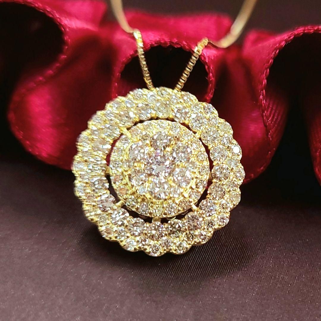 15mm！光の海！見た目10ct ダイヤモンド K18 YG ラウンド ペンダント 