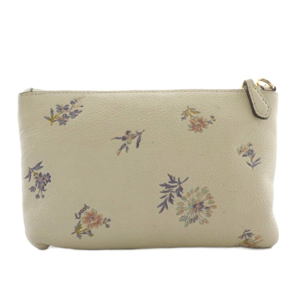 コーチ COACH ポーチ 小物入れ レザー 花柄 総柄 ロゴ ゴールド