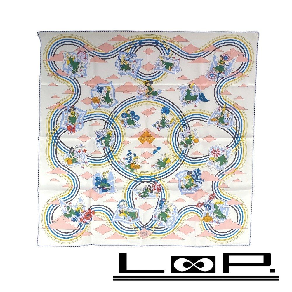 エルメス カレ70 スカーフ CARRES VOLANTS 空飛ぶカレ お花 フラワー シルク ホワイト 箱 444425 11