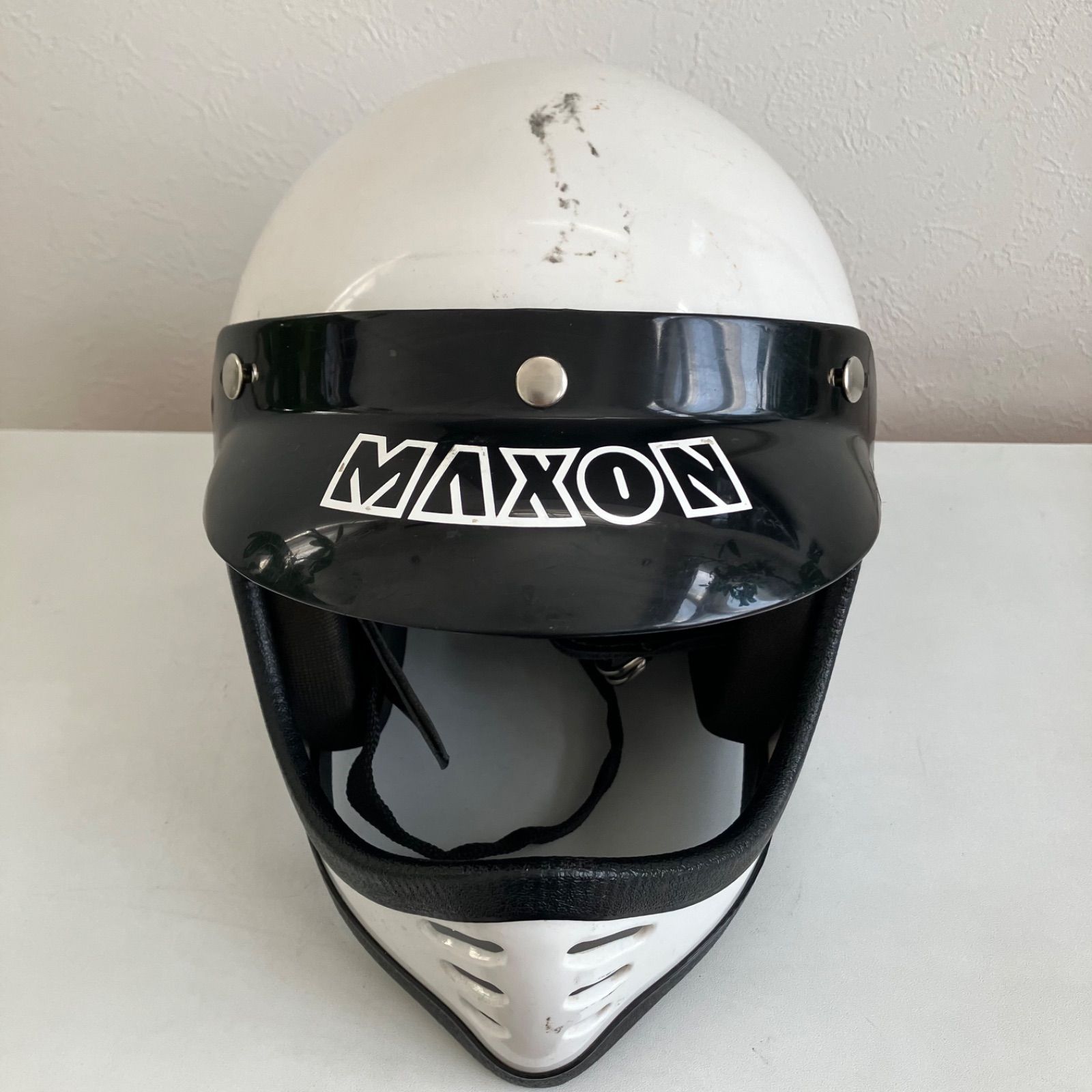 ビンテージヘルメット★MAXON Mサイズ 70年代 フルフェイス モトクロス モトヘル バイカー バイク 白 札幌 旧車 マクソン MOTORS  INC