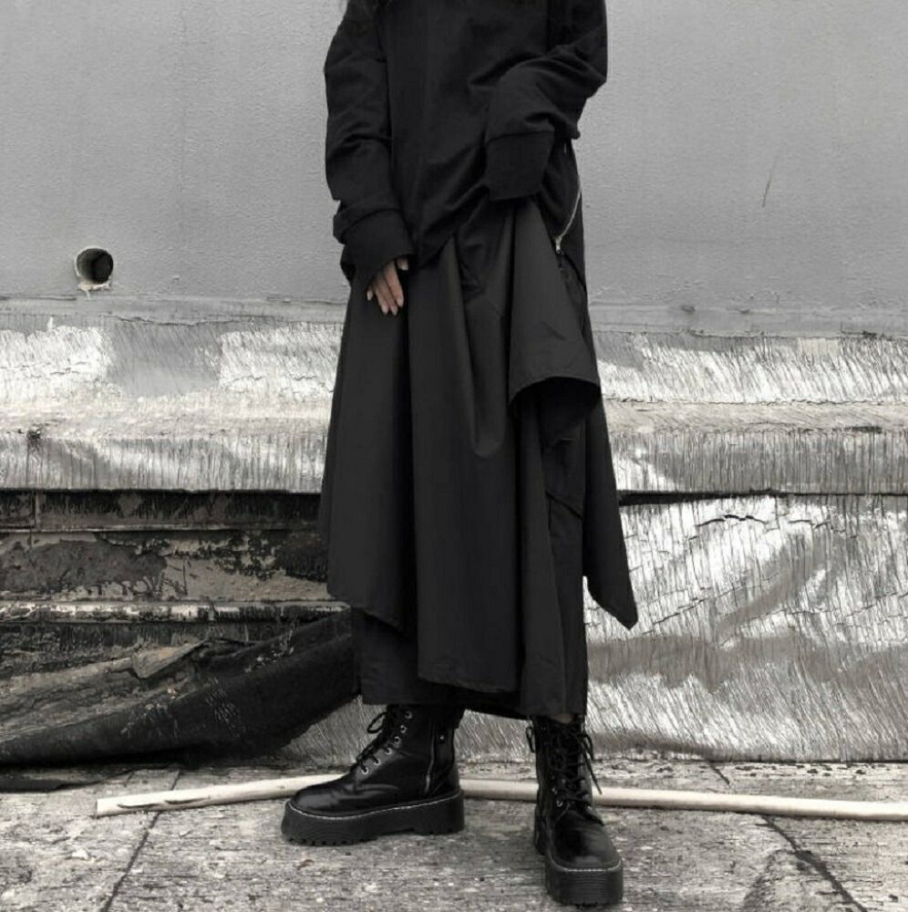 ボトムス ワイドパンツ ガウチョパンツ レイヤード ブラック ロング フレア