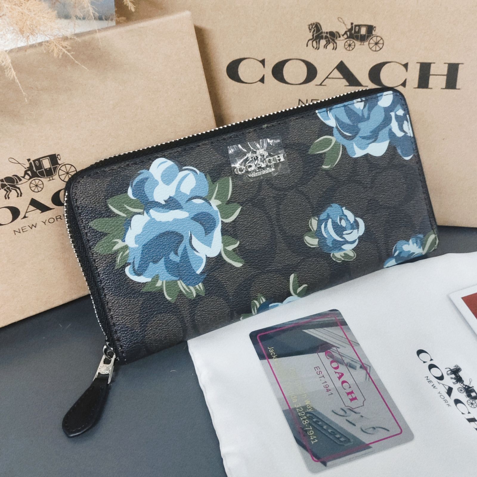 COACH】コーチ アウトレット 青いバラ柄 財布 花柄 長財布 レディース F39189 プレゼント ギフト - メルカリ