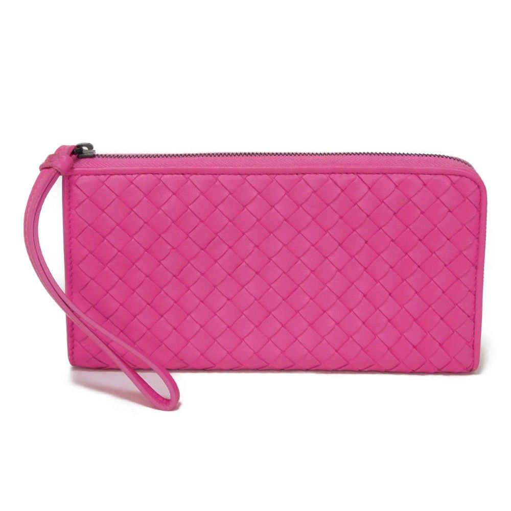 BOTTEGAVENETA ボッテガヴェネタ ジップアラウンドウォレット ナッパ ピンク L字ファスナー ハンドルストラップ ロングウォレット イントレチャート ローザショック 長財布 244823 V001N 5670